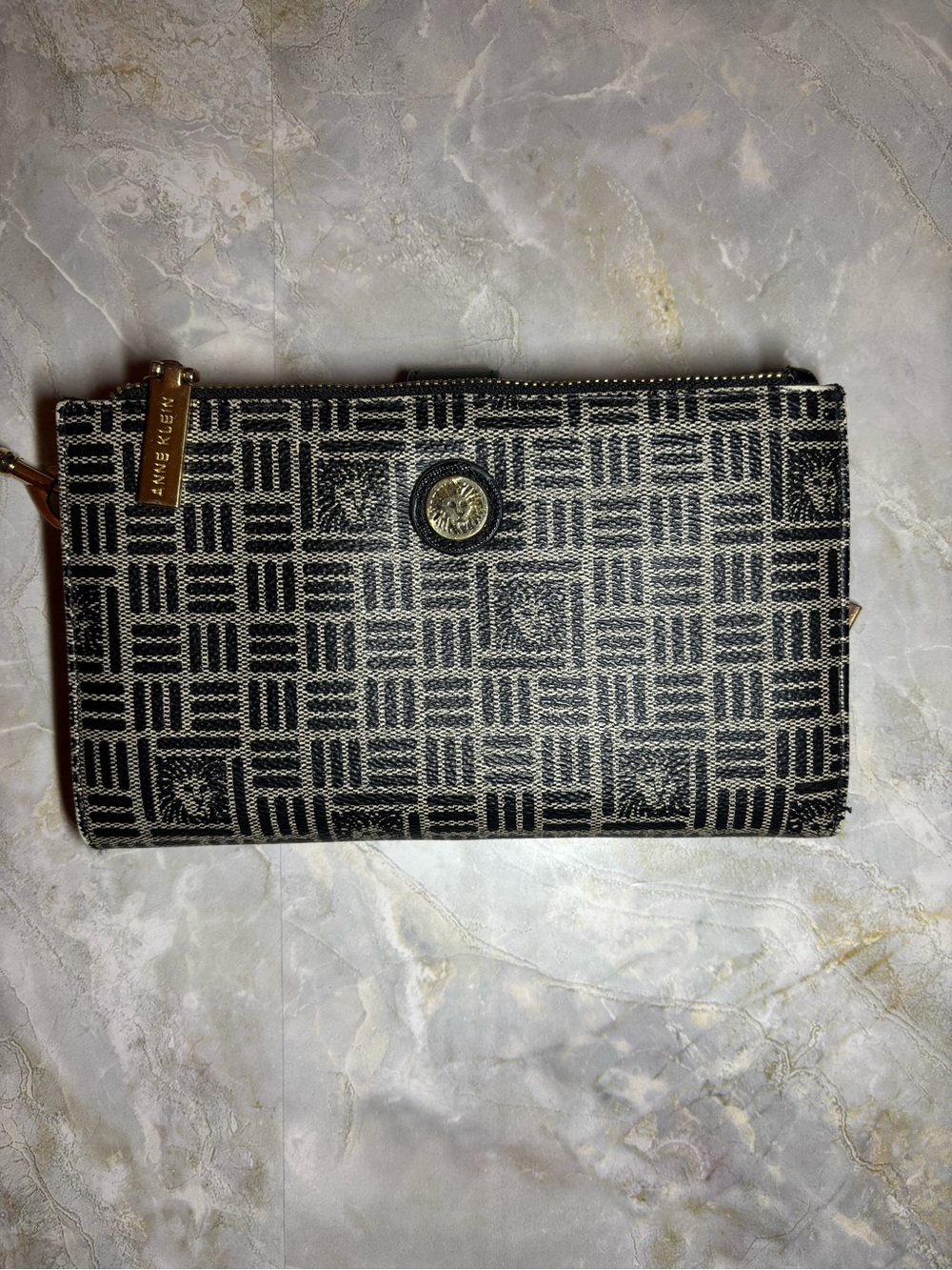 Anne Klein Pattern Black & Gold Wristlet Clutch